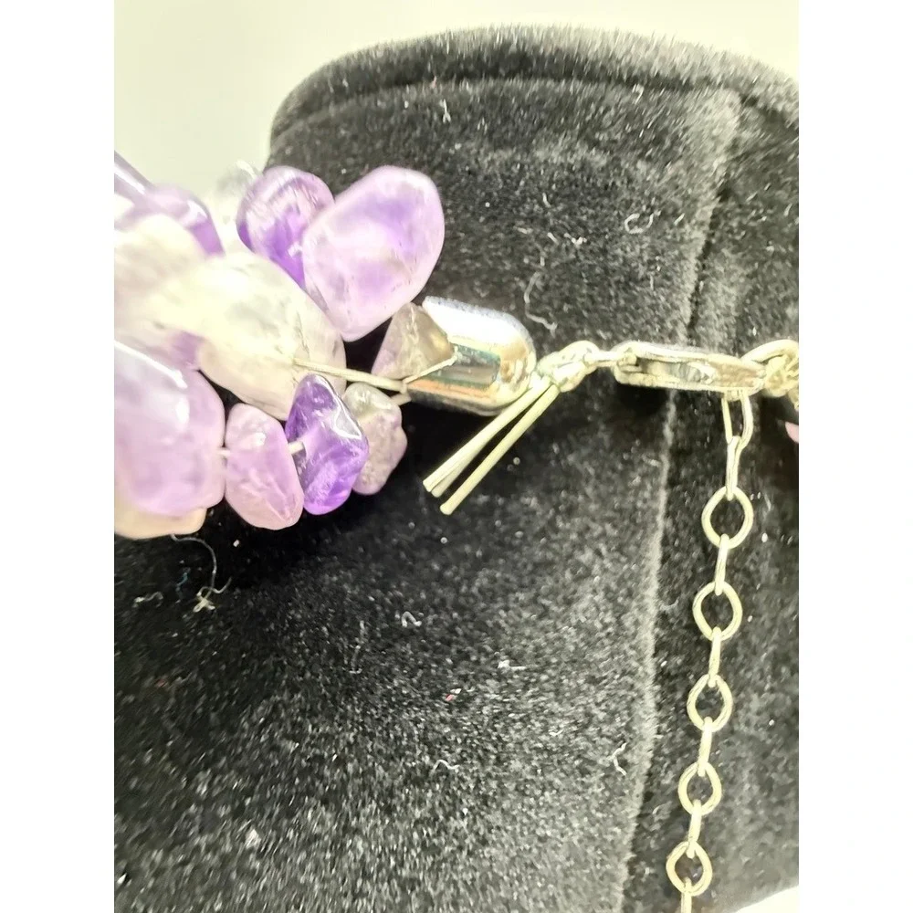 Amethyst Chip Beaded Necklace 18" Gemstone 3 Layers Purple Stone Natural Tested - Picture 4 of 9